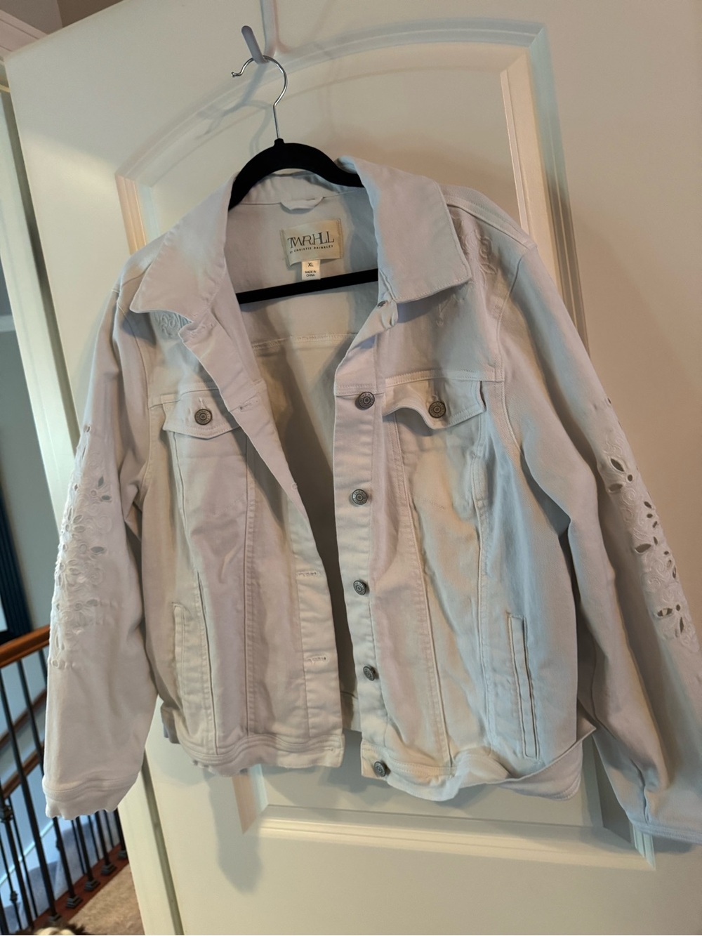 Twrhll - Christie Brinkley Women's White Denim Jacketwith eyelet sleeves